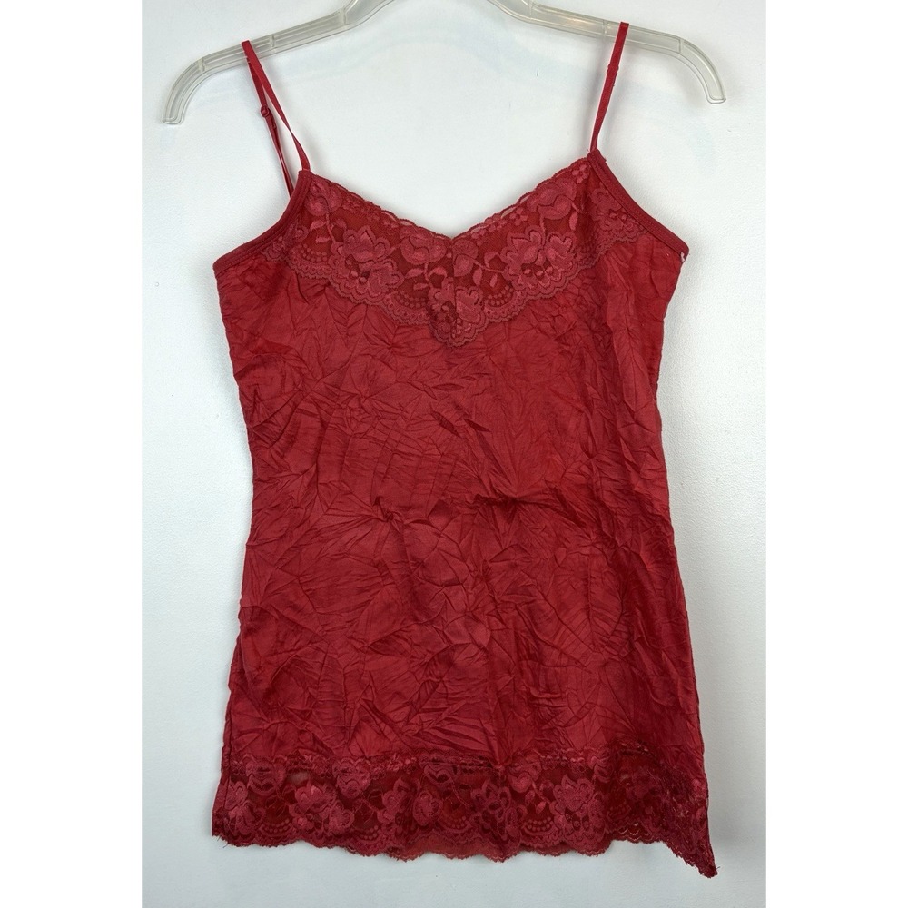 Y2K Lace Trim Crinkle Cami Tank Womens Medium Whimsigoth Fairy Indie Coquette